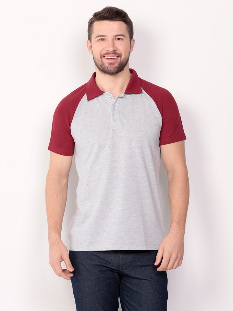 polo masculina cinza raglan