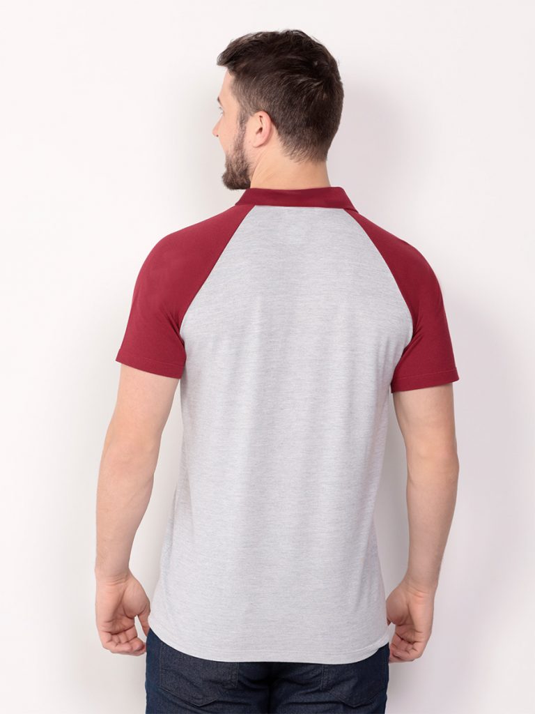 polo masculina cinza raglan