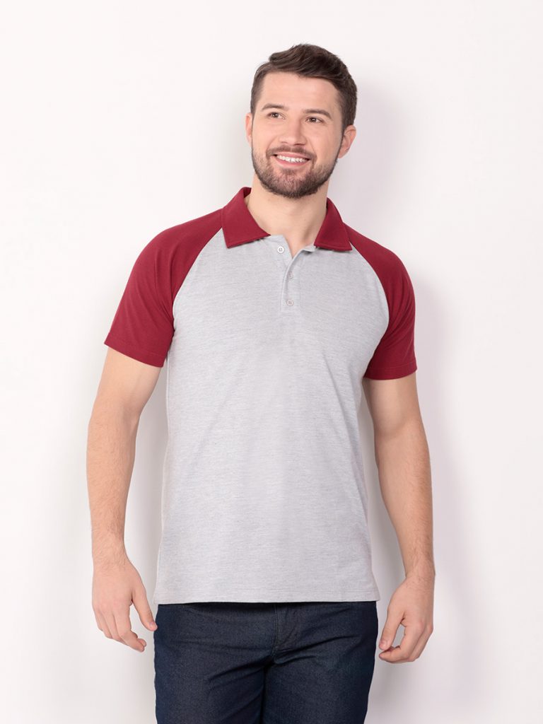 polo masculina cinza raglan