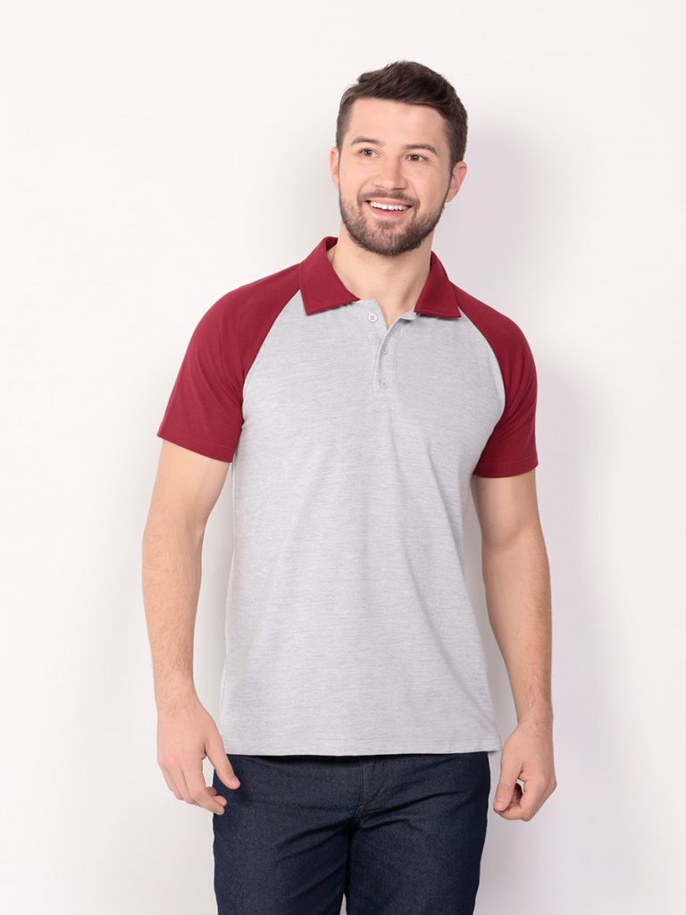 polo masculina cinza raglan