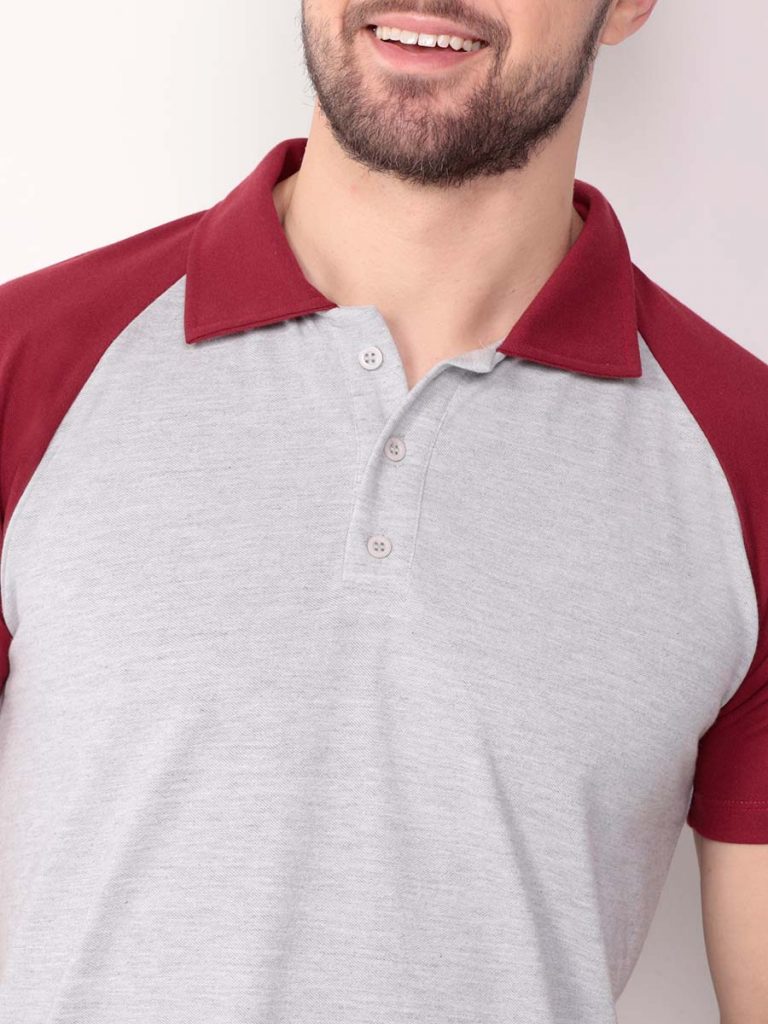 polo masculina cinza raglan