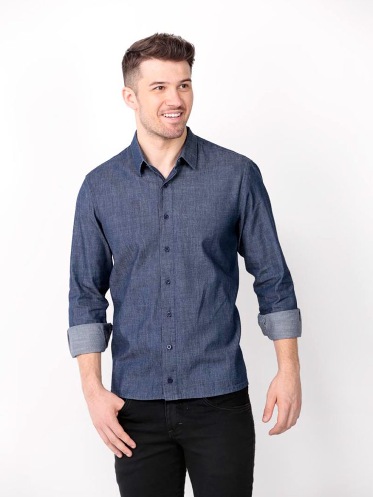 camisa jeans masculina azul marinho