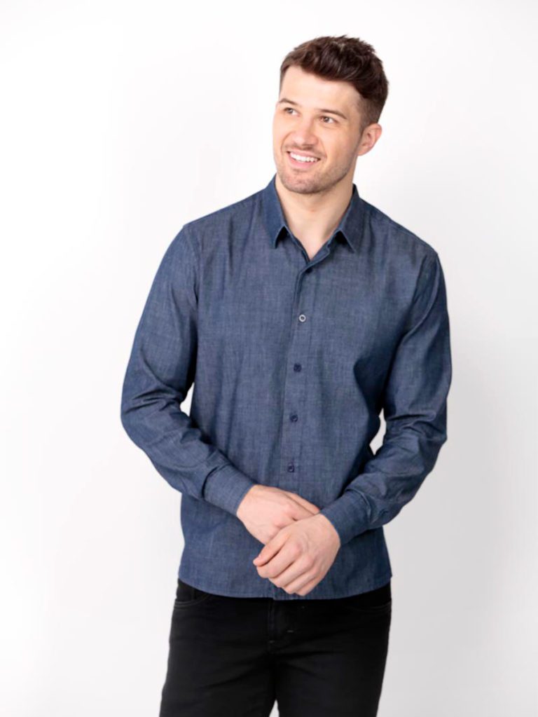 camisa jeans masculina azul marinho