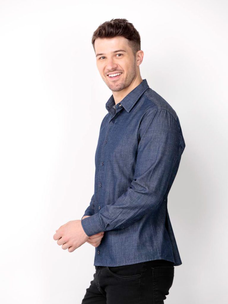camisa jeans masculina azul marinho