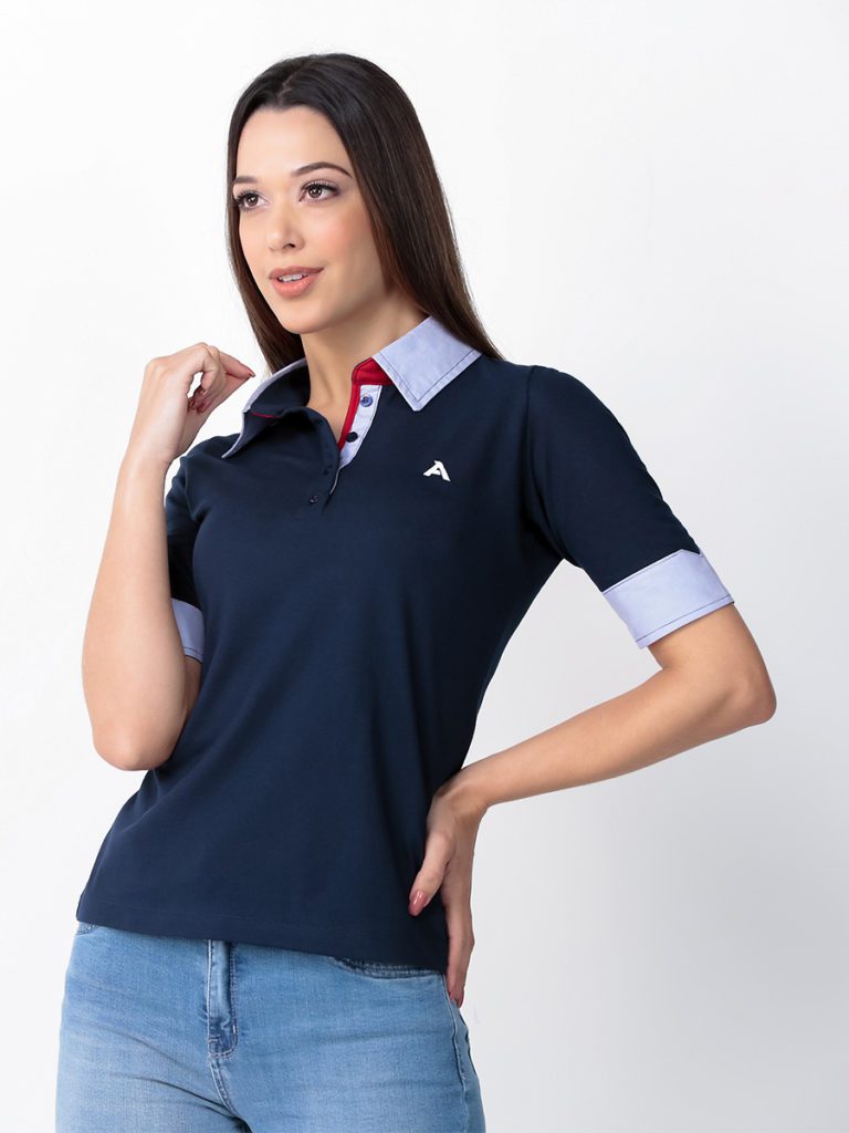 polo feminina detalhe manga debrum