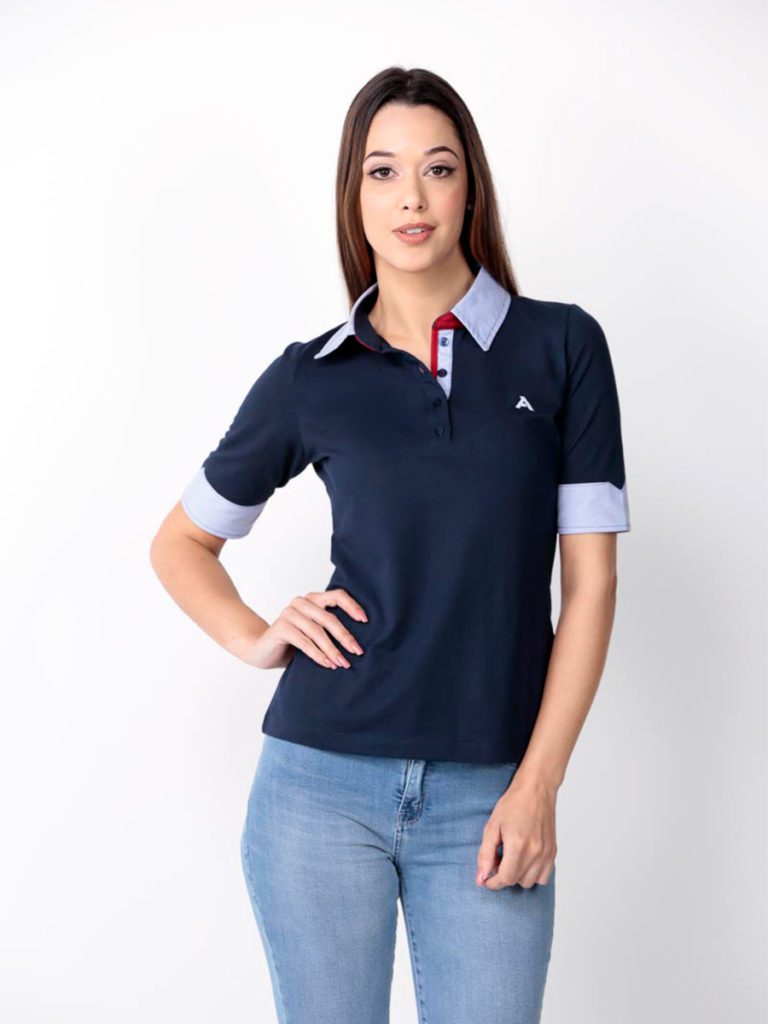 polo feminina detalhe manga debrum