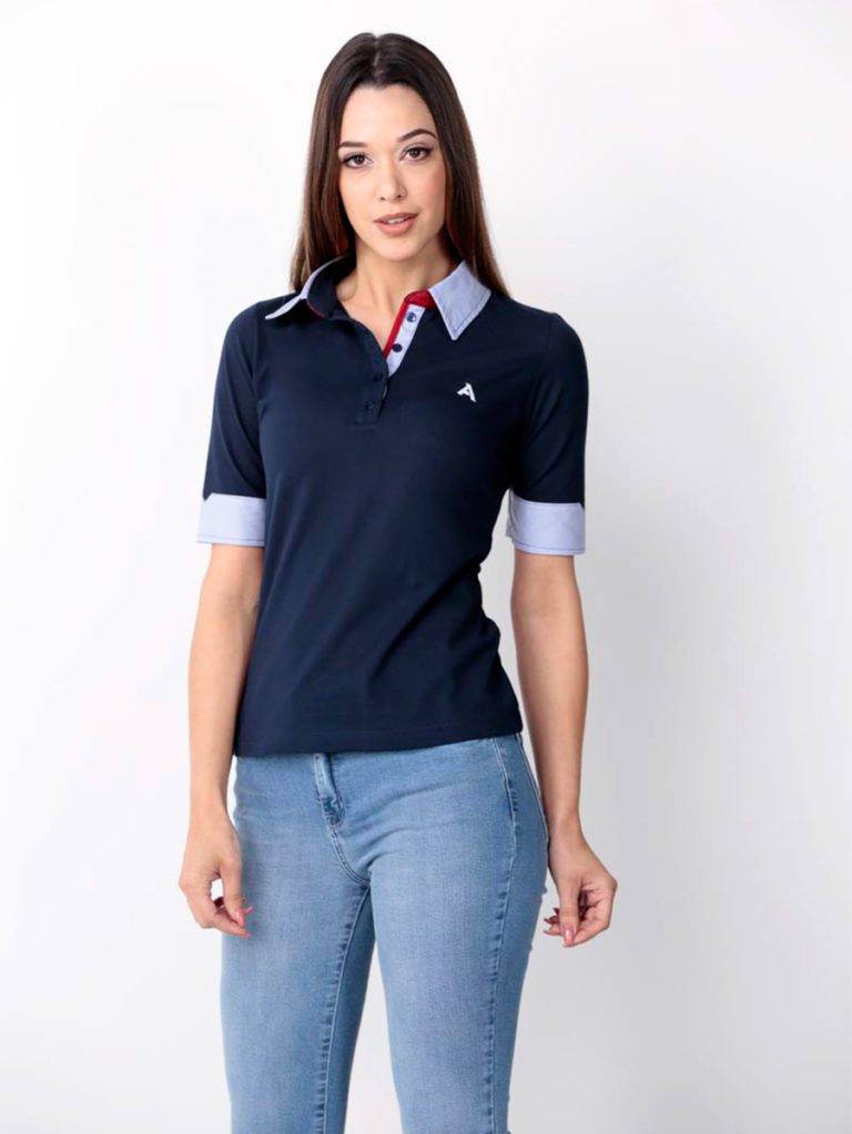polo feminina detalhe manga debrum